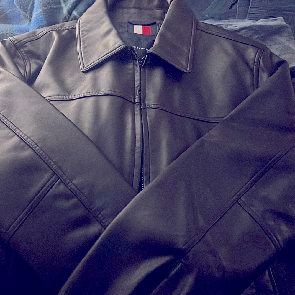 Mens Black Tommy Hilfiger Leather coat